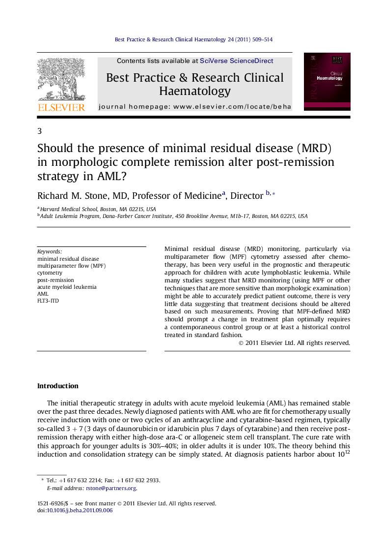 Should the presence of minimal residual disease (MRD) in morphologic complete remission alter post-remission strategy in AML?