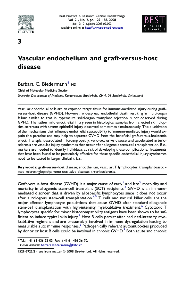 Vascular endothelium and graft-versus-host disease