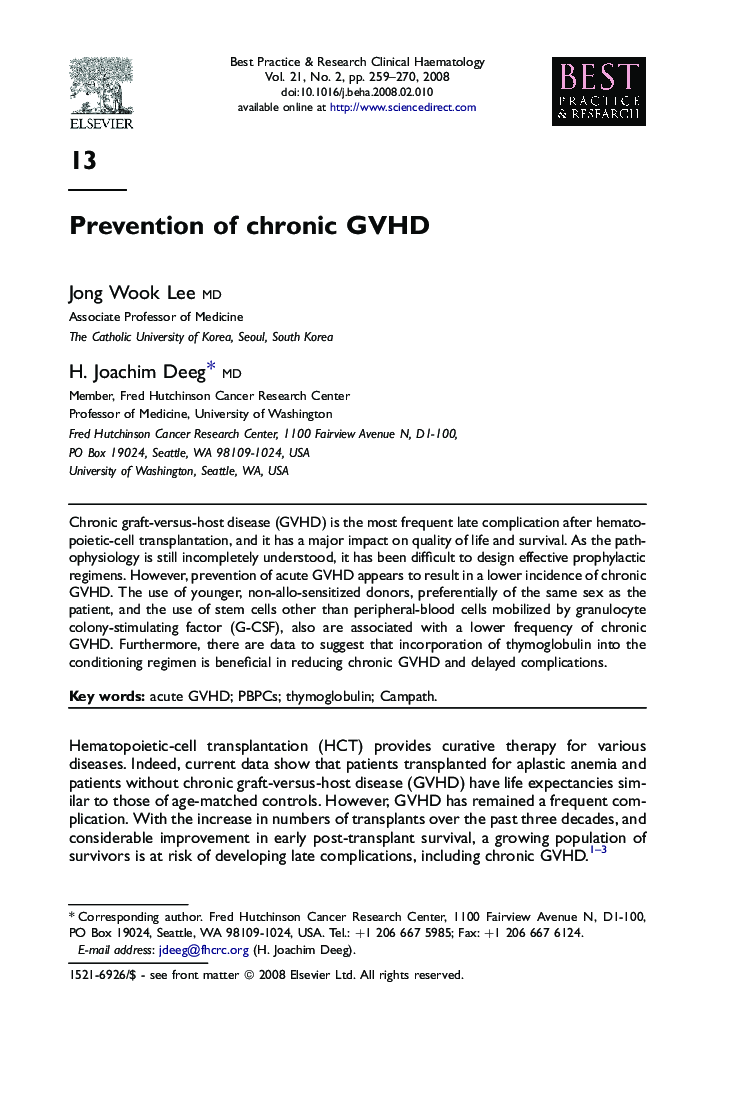 Prevention of chronic GVHD