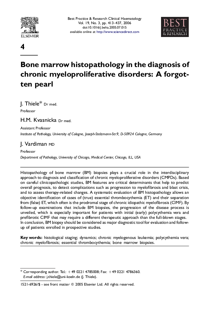 Bone marrow histopathology in the diagnosis of chronic myeloproliferative disorders: A forgotten pearl