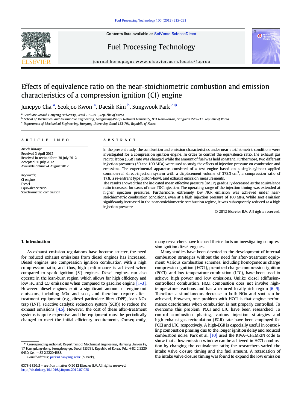 Effects of equivalence ratio on the near-stoichiometric combustion and emission characteristics of a compression ignition (CI) engine