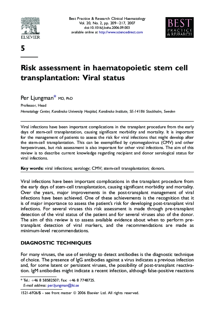 Risk assessment in haematopoietic stem cell transplantation: Viral status