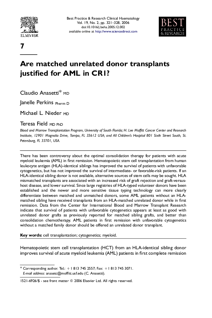 Are matched unrelated donor transplants justified for AML in CR1?