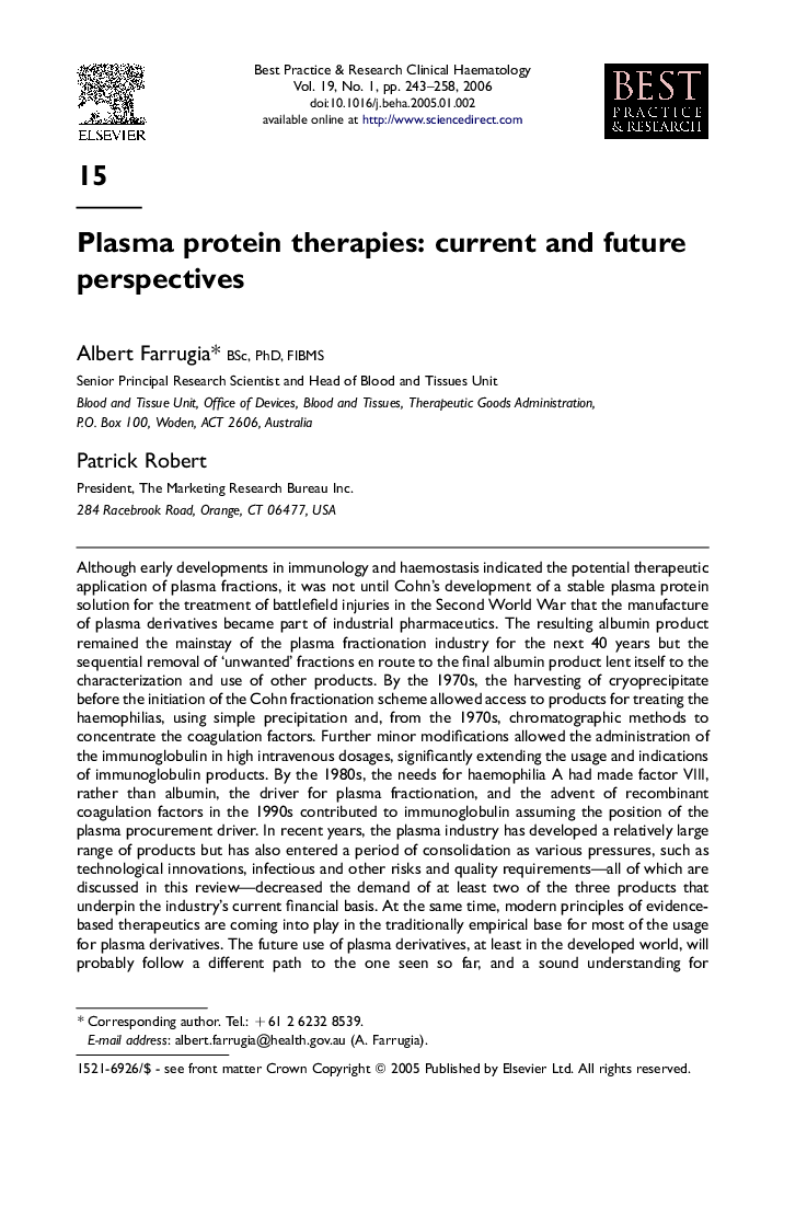 Plasma protein therapies: current and future perspectives