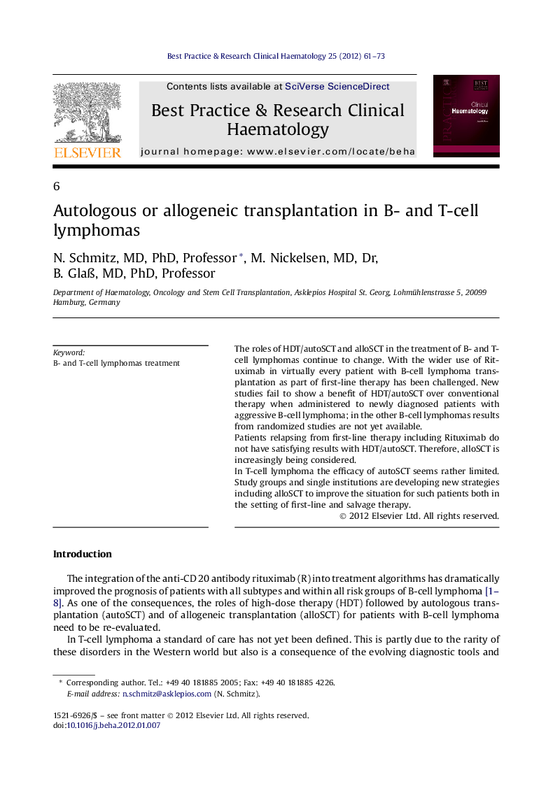Autologous or allogeneic transplantation in B- and T-cell lymphomas