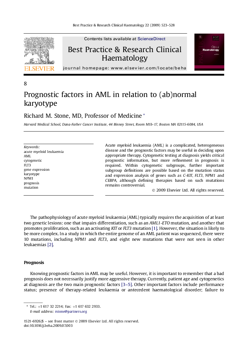 Prognostic factors in AML in relation to (ab)normal karyotype
