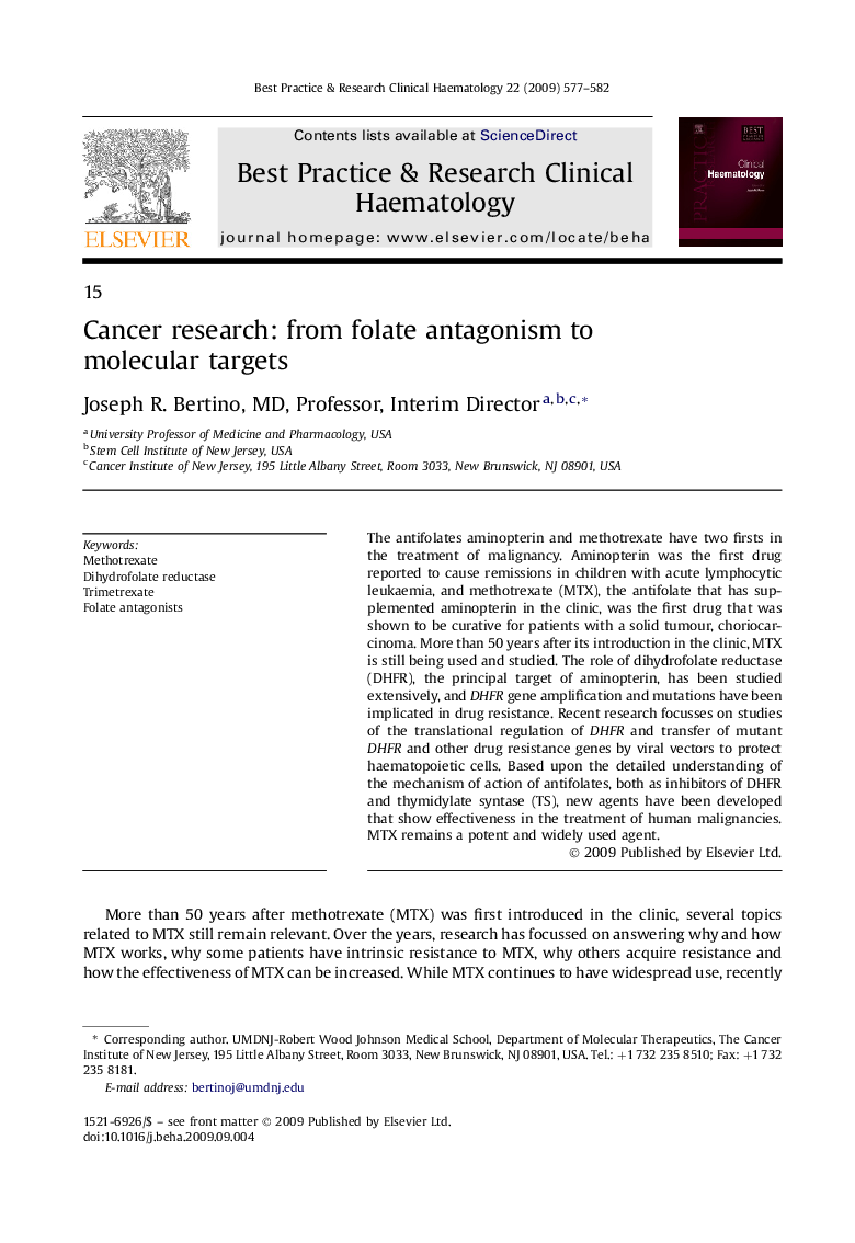 Cancer research: from folate antagonism to molecular targets