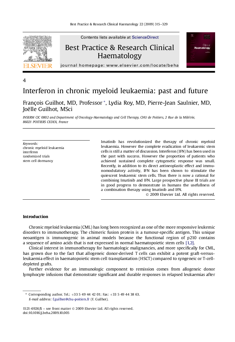 Interferon in chronic myeloid leukaemia: past and future