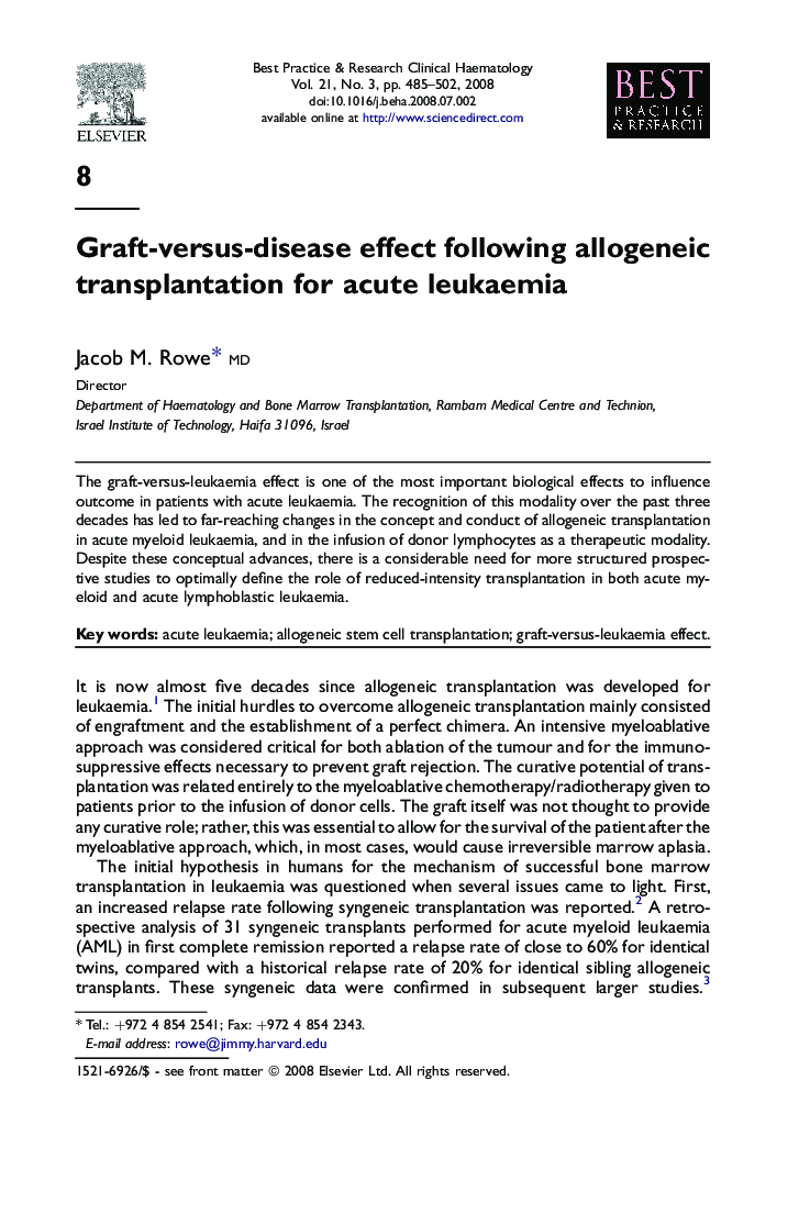 Graft-versus-disease effect following allogeneic transplantation for acute leukaemia