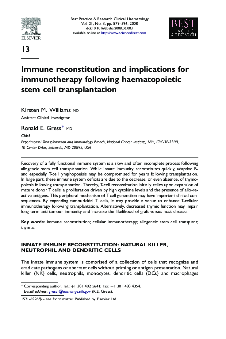 Immune reconstitution and implications for immunotherapy following haematopoietic stem cell transplantation