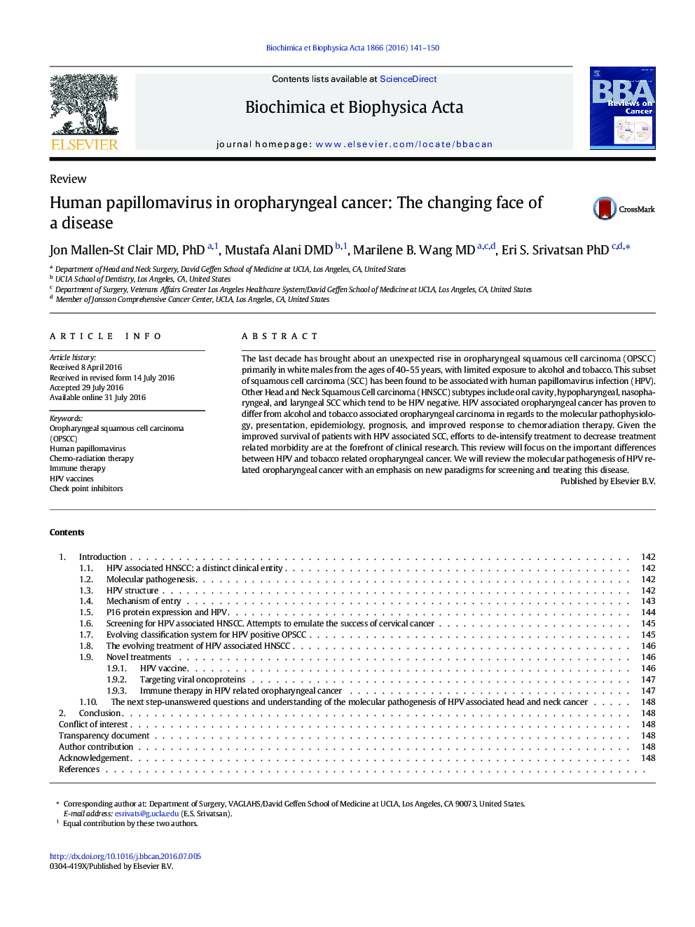 Human papillomavirus in oropharyngeal cancer: The changing face of a disease