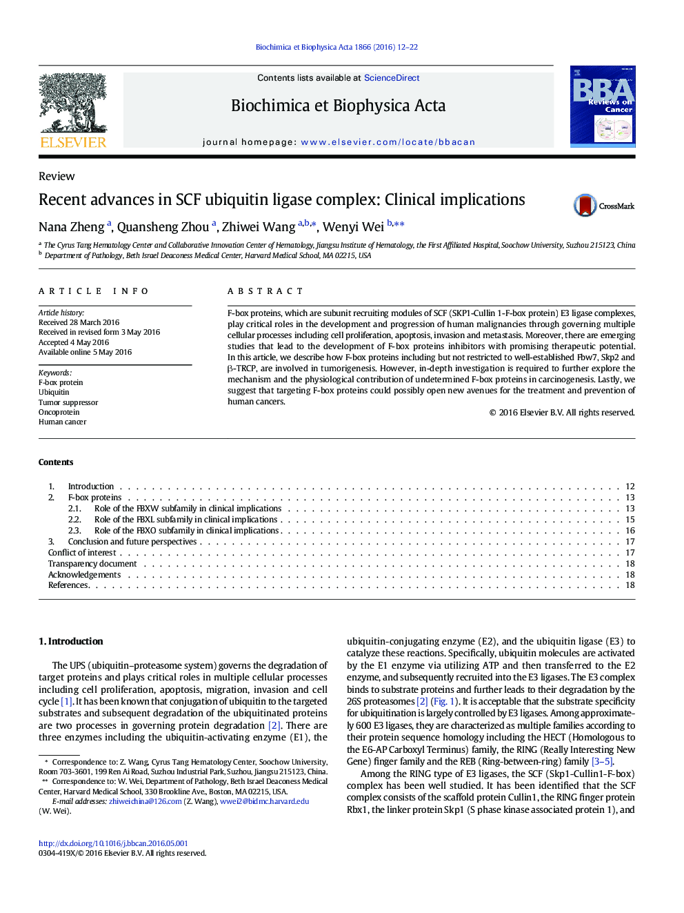 Recent advances in SCF ubiquitin ligase complex: Clinical implications