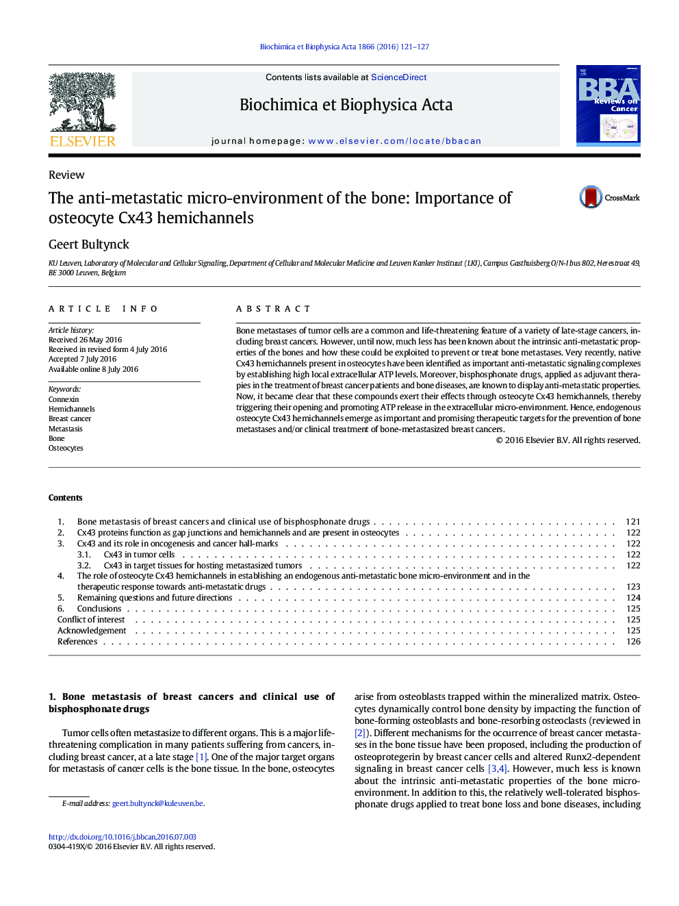 The anti-metastatic micro-environment of the bone: Importance of osteocyte Cx43 hemichannels