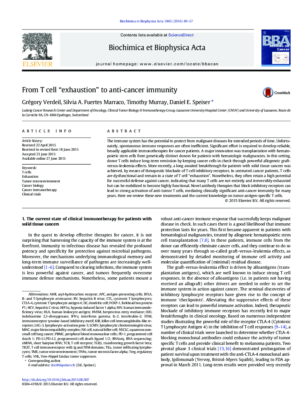 From T cell “exhaustion” to anti-cancer immunity