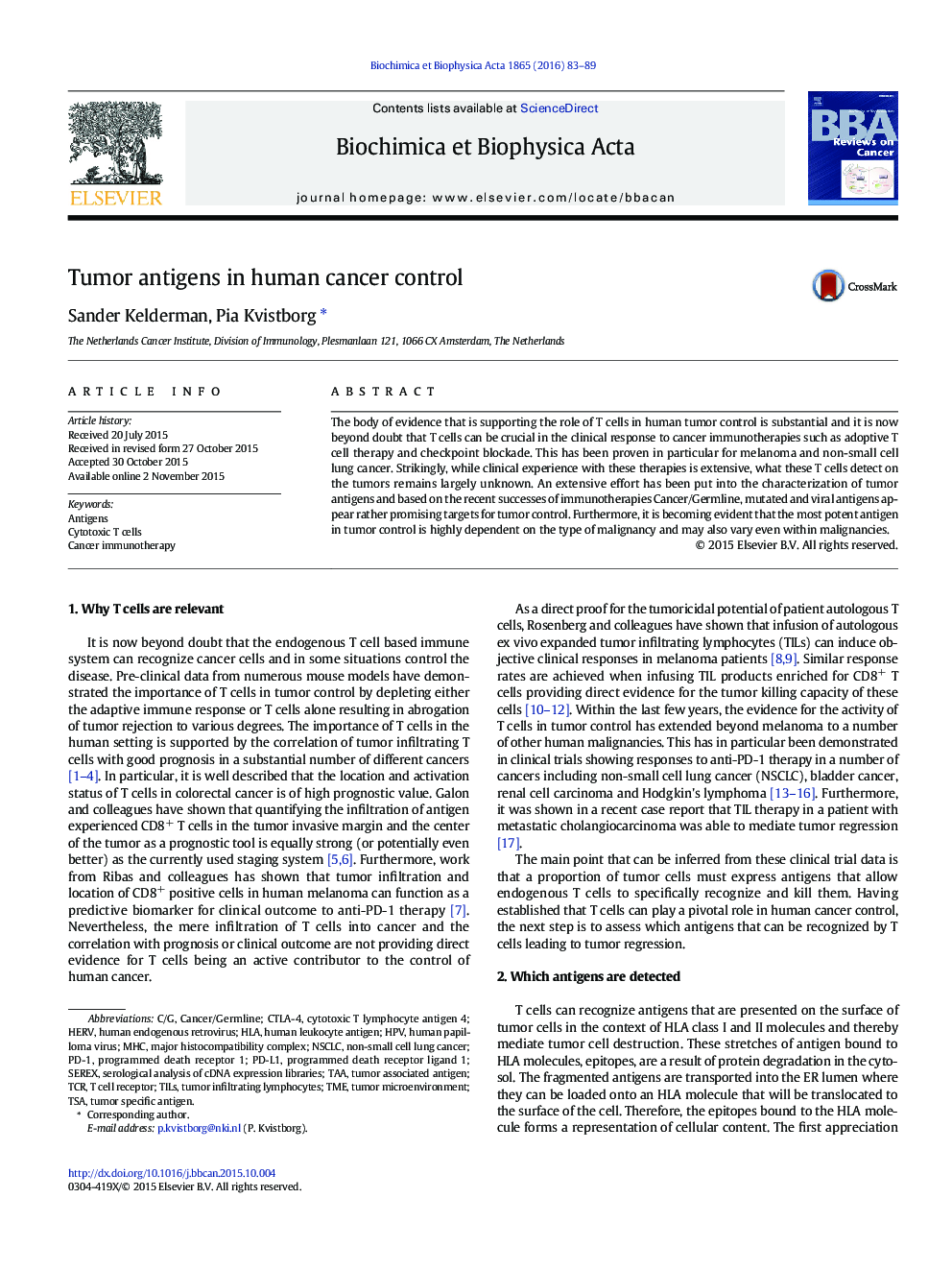 Tumor antigens in human cancer control