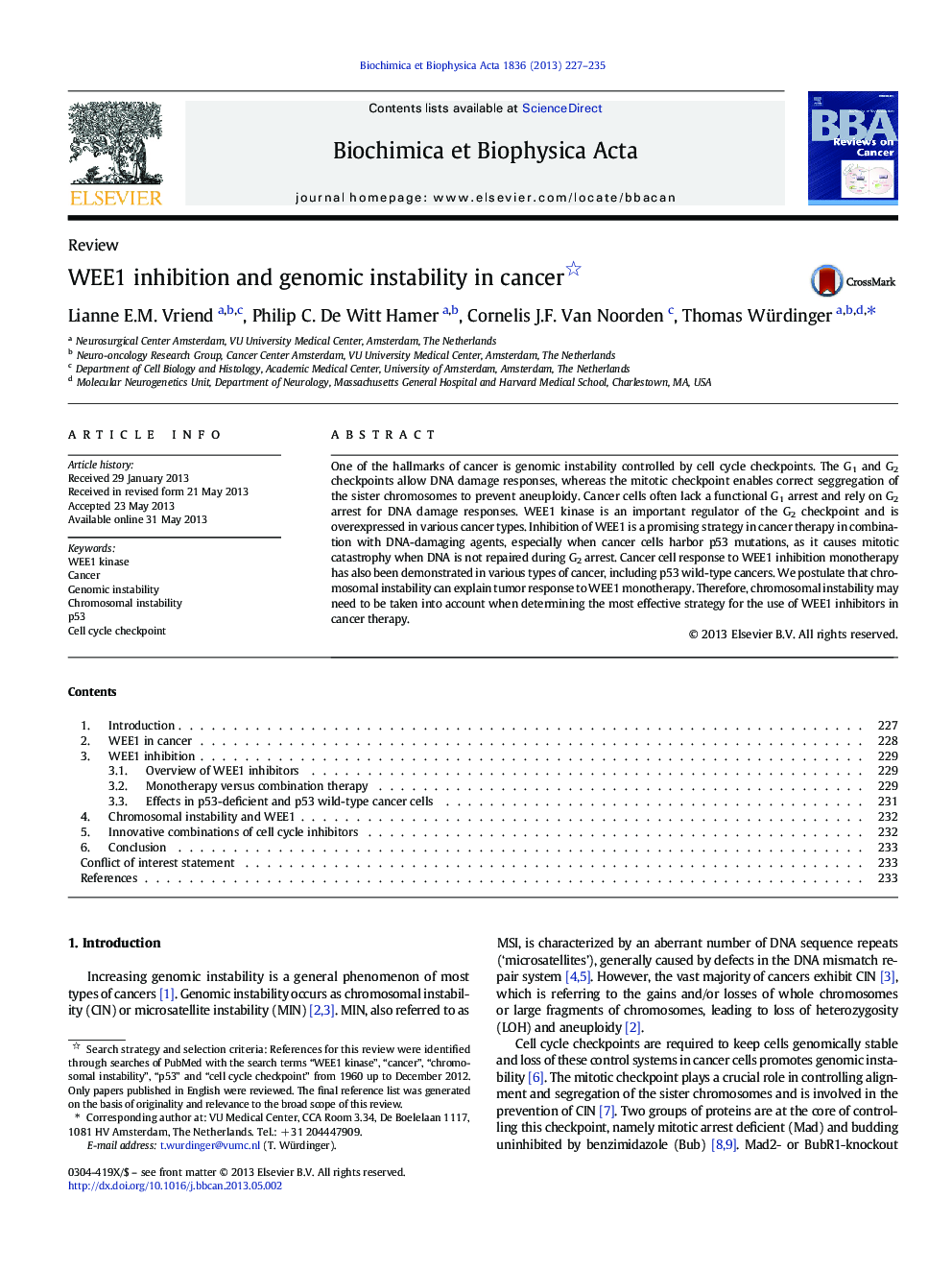 WEE1 inhibition and genomic instability in cancer 