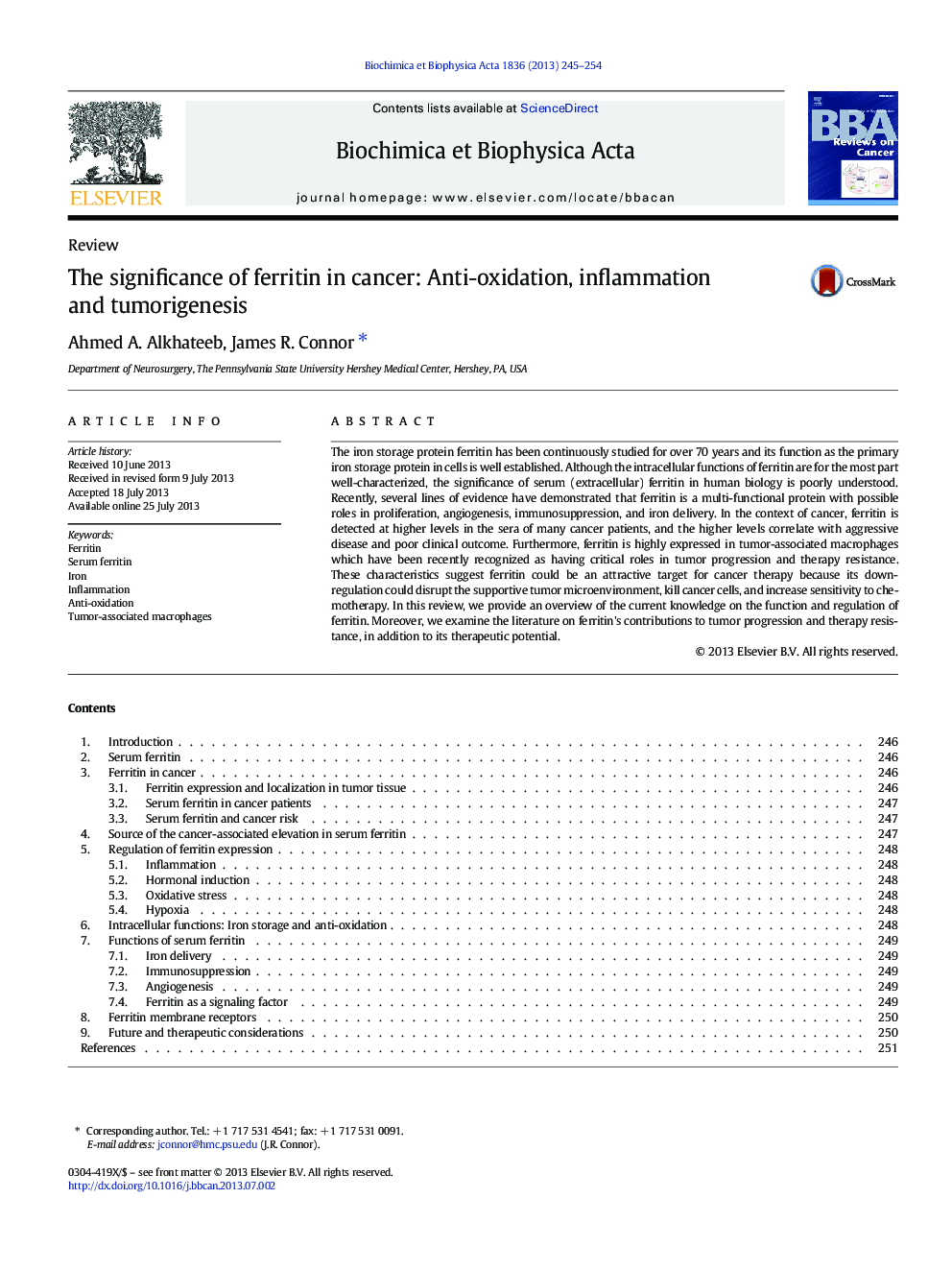 The significance of ferritin in cancer: Anti-oxidation, inflammation and tumorigenesis