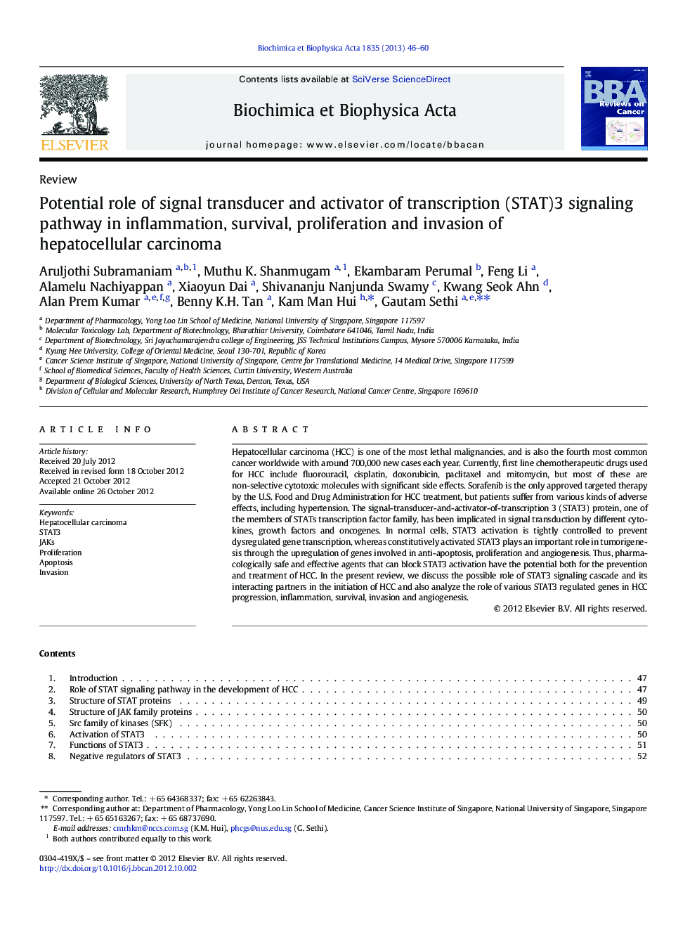 Potential role of signal transducer and activator of transcription (STAT)3 signaling pathway in inflammation, survival, proliferation and invasion of hepatocellular carcinoma