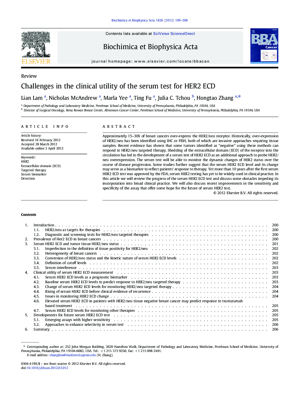 Challenges in the clinical utility of the serum test for HER2 ECD