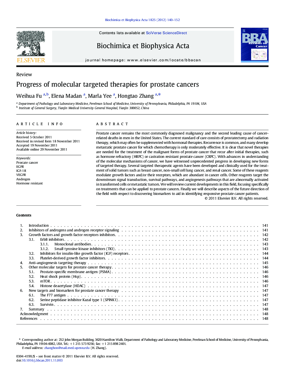 Progress of molecular targeted therapies for prostate cancers