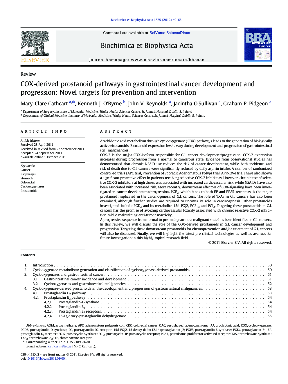 COX-derived prostanoid pathways in gastrointestinal cancer development and progression: Novel targets for prevention and intervention