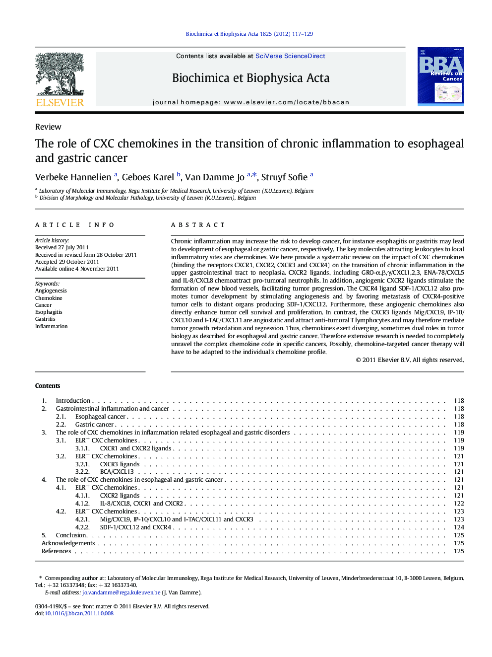 The role of CXC chemokines in the transition of chronic inflammation to esophageal and gastric cancer