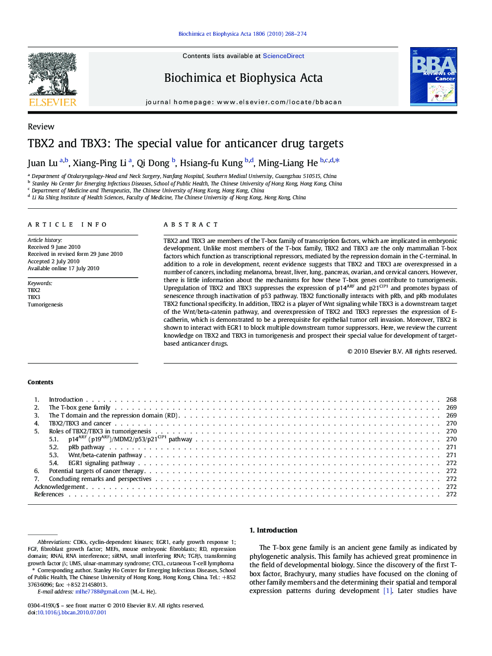 TBX2 and TBX3: The special value for anticancer drug targets