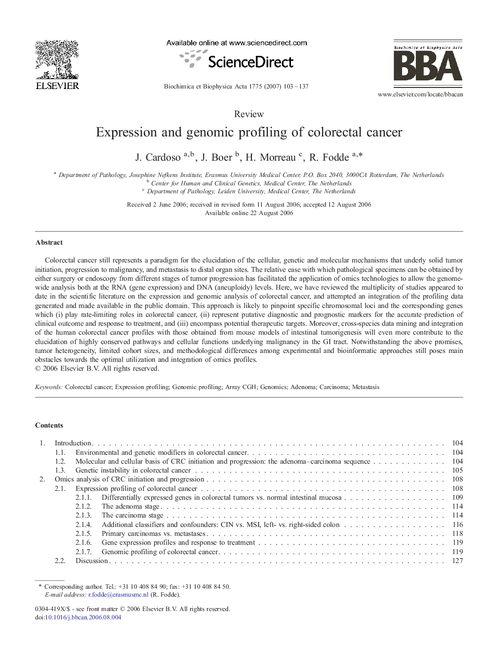 Expression and genomic profiling of colorectal cancer