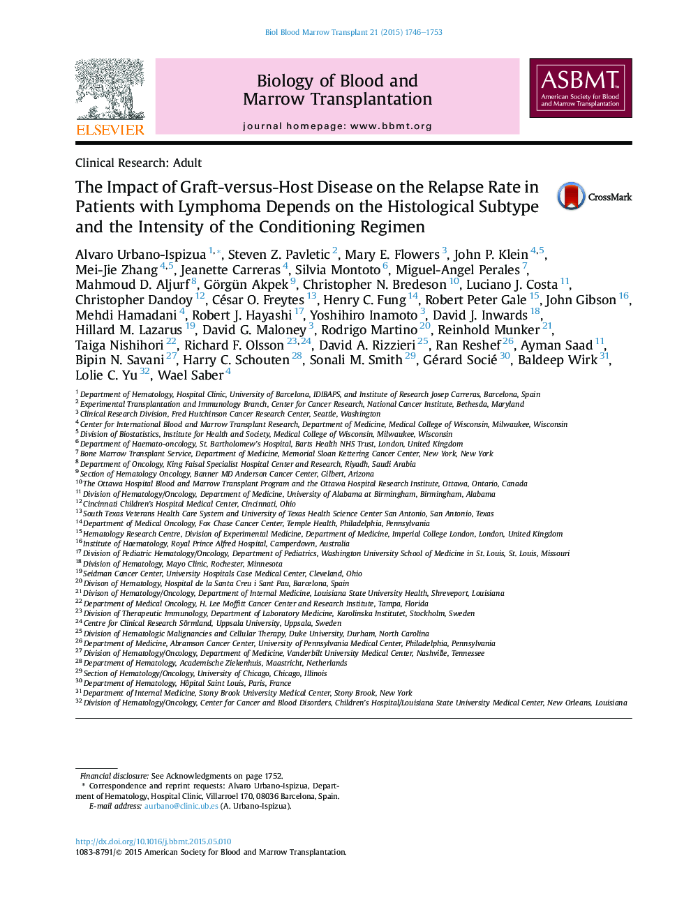 The Impact of Graft-versus-Host Disease on the Relapse Rate in Patients with Lymphoma Depends on the Histological Subtype and the Intensity of the Conditioning Regimen