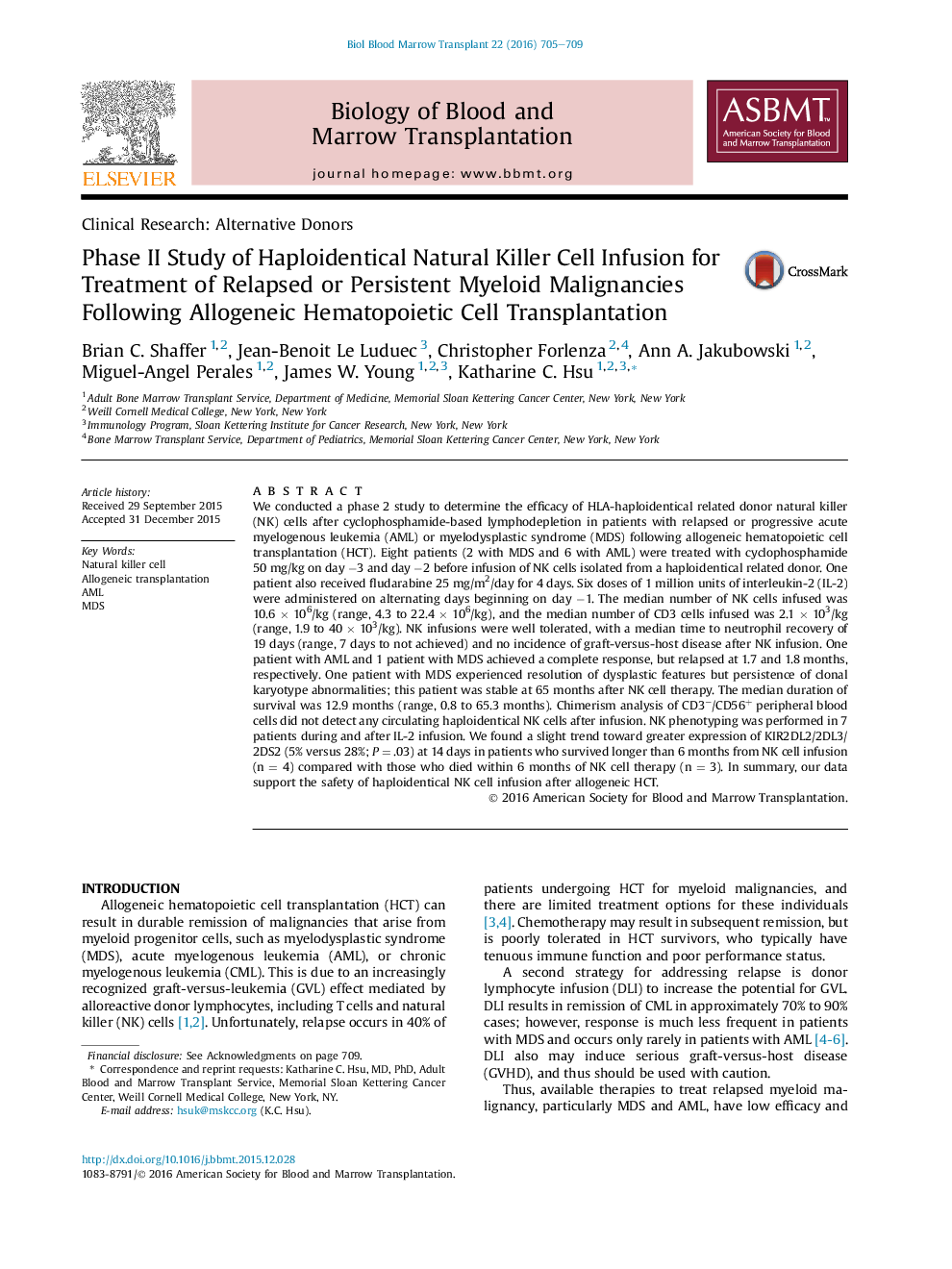 مطالعه مرحله دوم تزریق سلول های کشنده طبیعی Haploidentical برای درمان بدخیمی های ریه ای یا میلوئیدی ماندگار پس از پیوند سلول های هماتوپوئیدی آلوژنیک