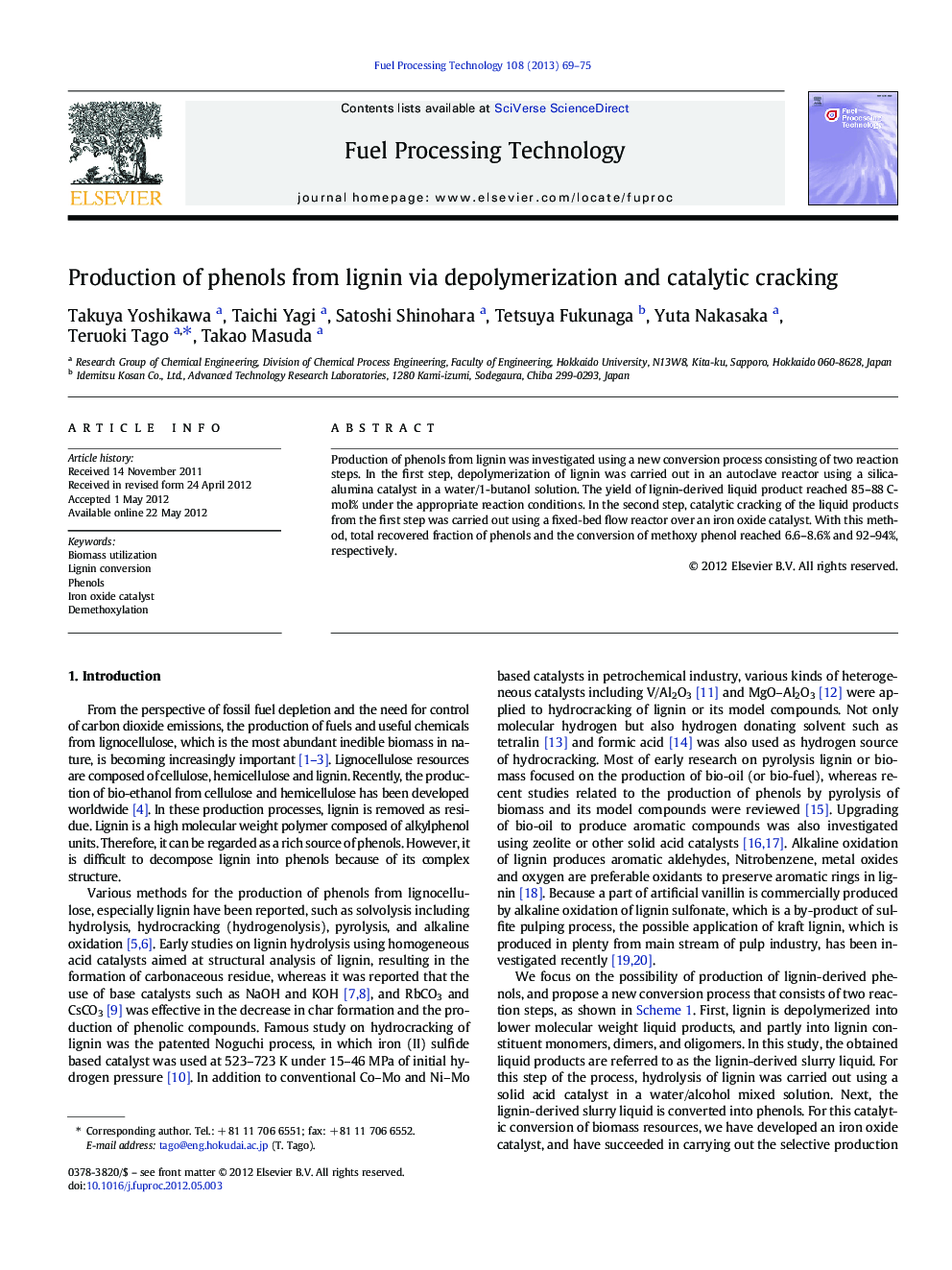 Production of phenols from lignin via depolymerization and catalytic cracking