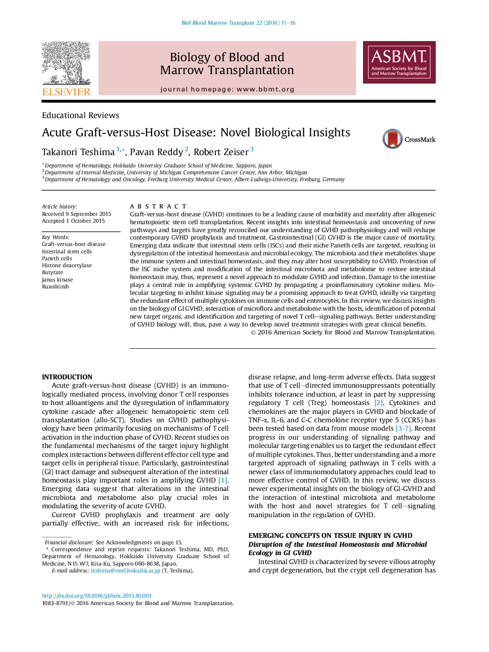 Acute Graft-versus-Host Disease: Novel Biological Insights