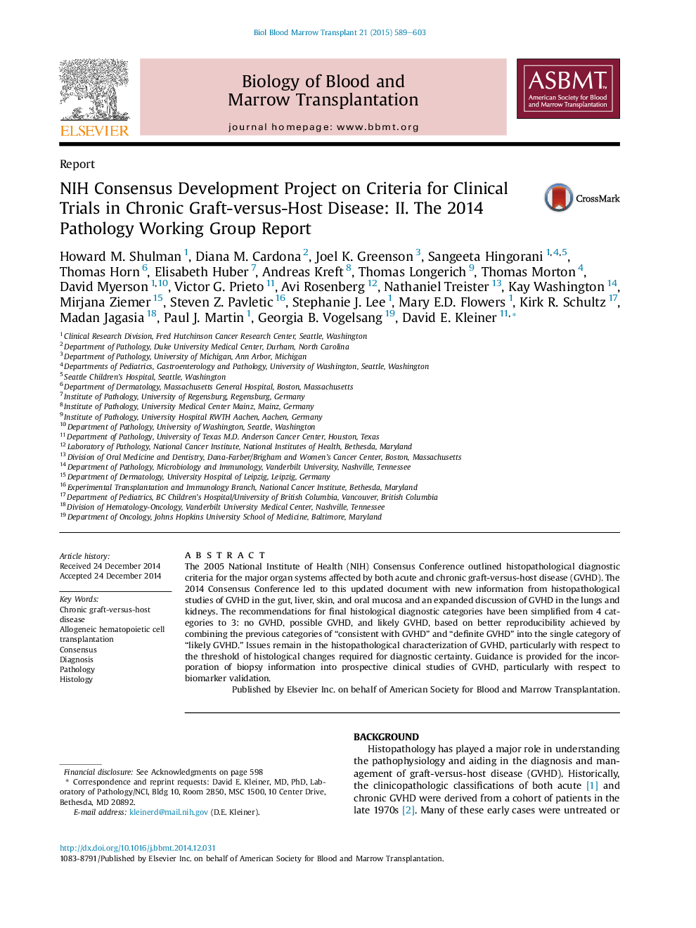NIH Consensus Development Project on Criteria for Clinical Trials in Chronic Graft-versus-Host Disease: II. The 2014 Pathology Working Group Report 