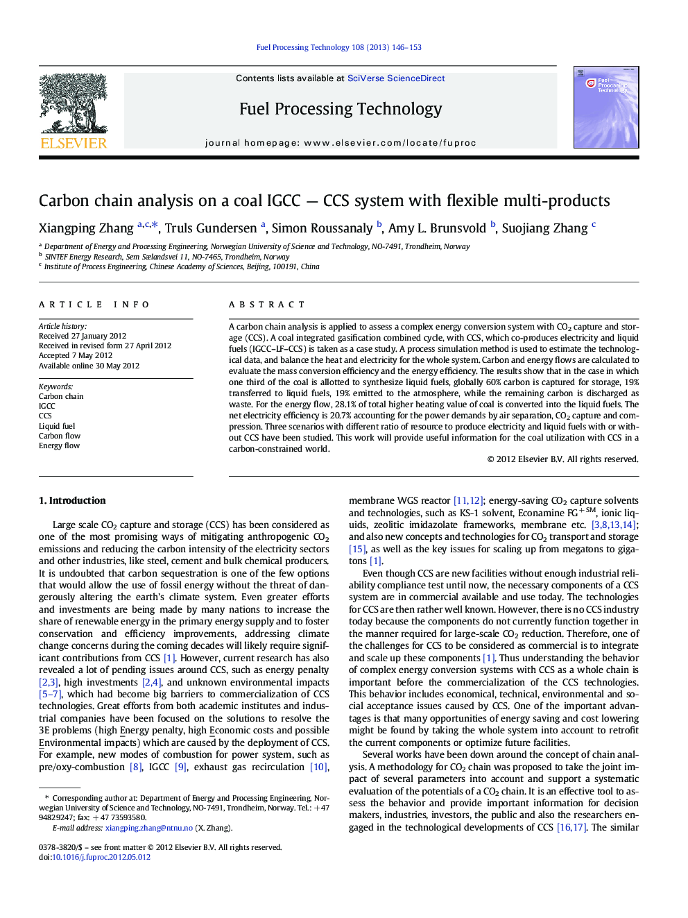 Carbon chain analysis on a coal IGCC — CCS system with flexible multi-products