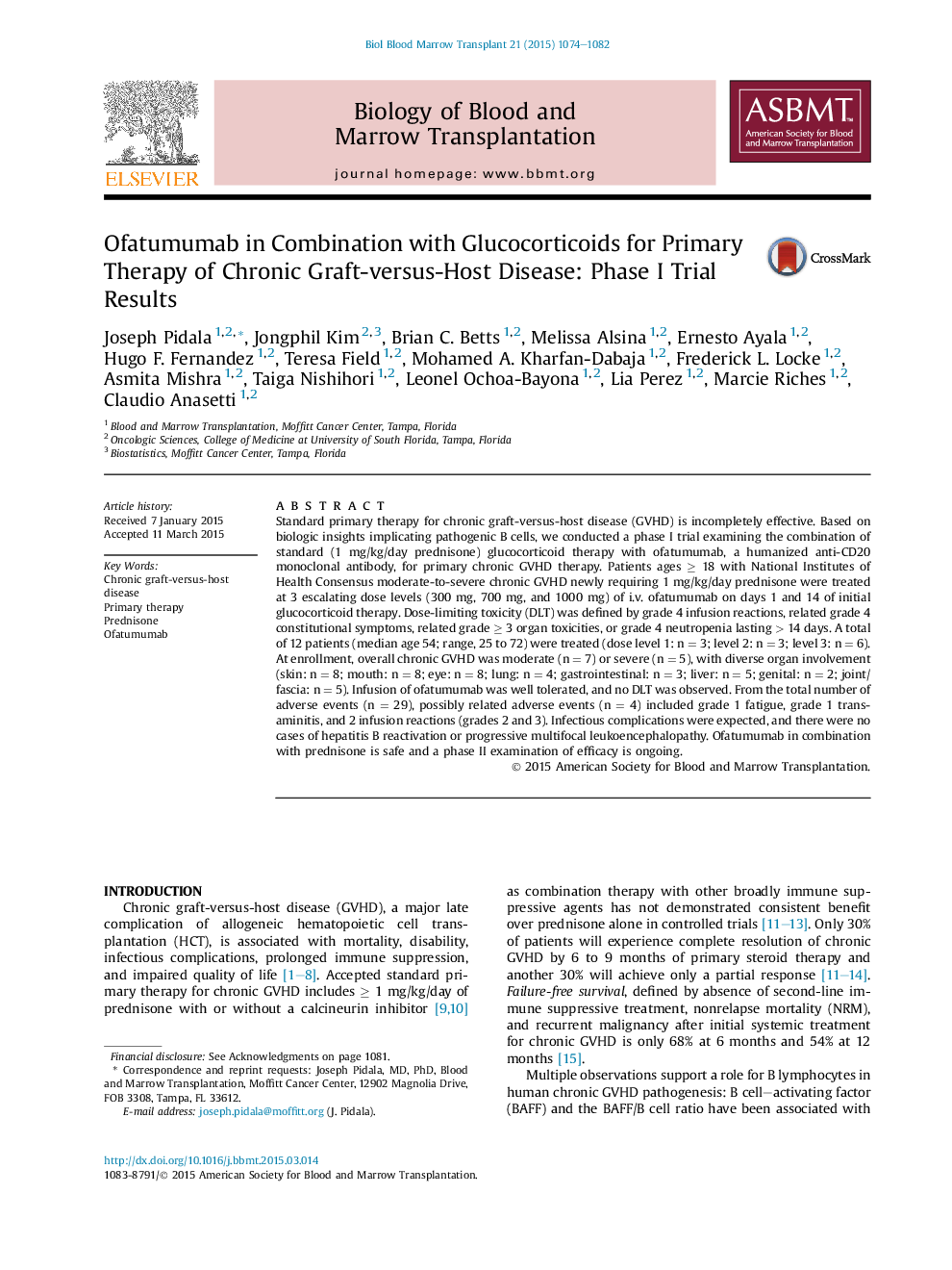 Ofatumumab in Combination with Glucocorticoids for Primary Therapy of Chronic Graft-versus-Host Disease: Phase I Trial Results 