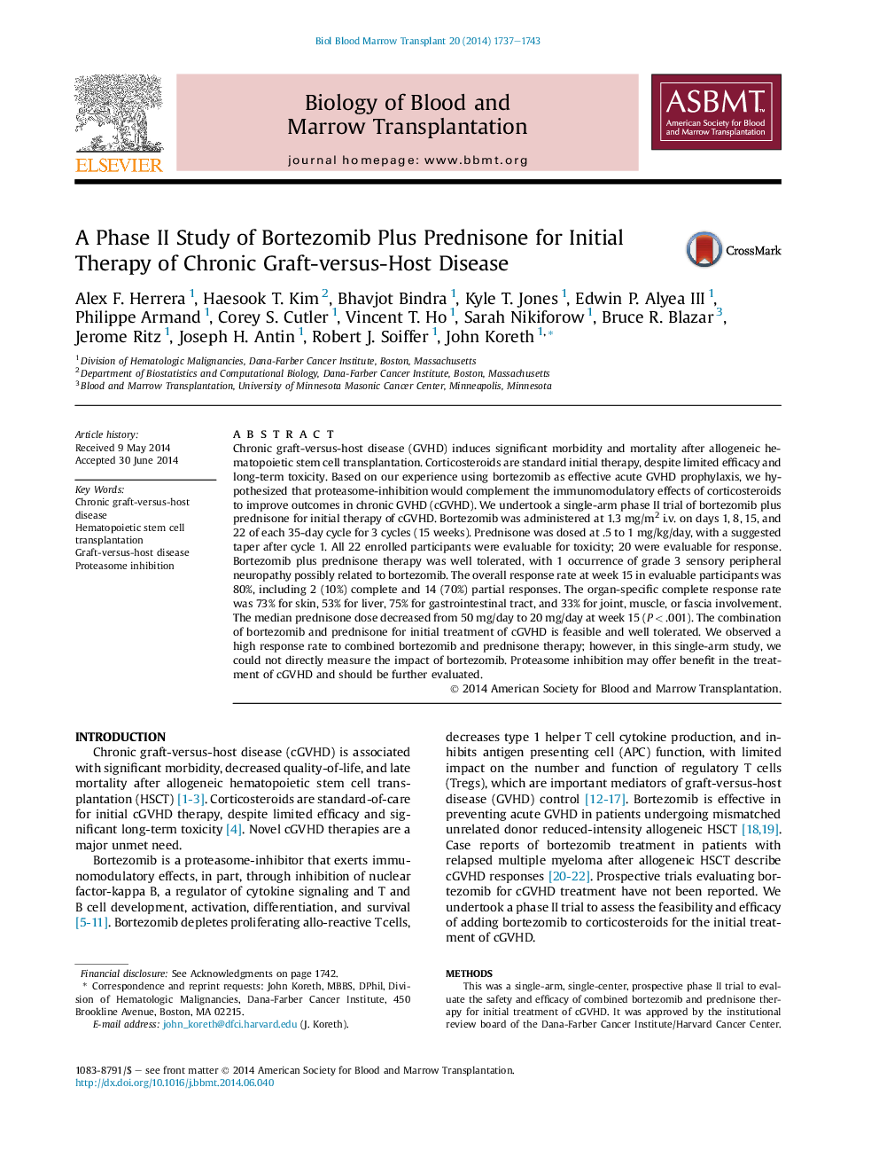 A Phase II Study of Bortezomib Plus Prednisone for Initial Therapy of Chronic Graft-versus-Host Disease 