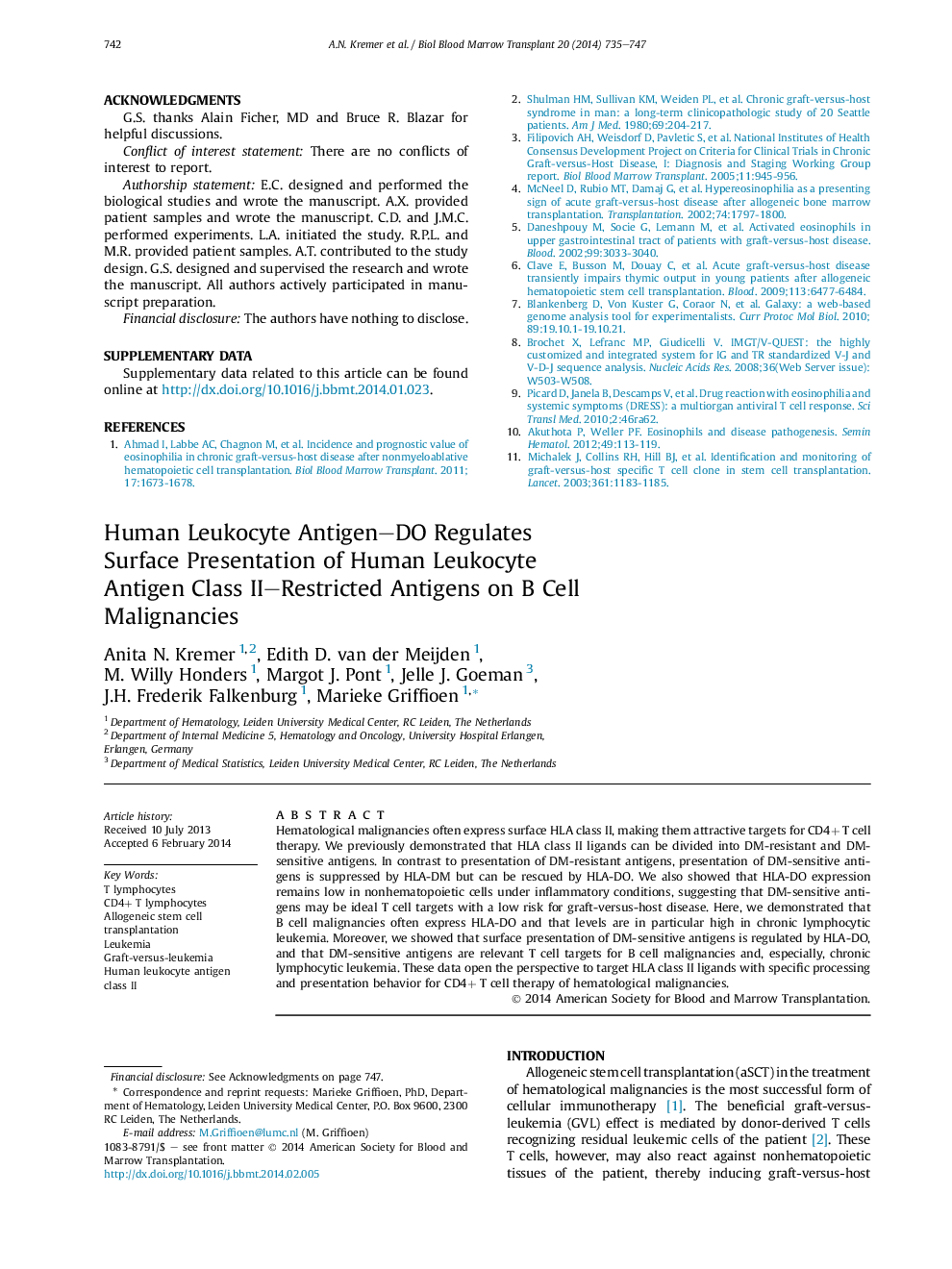 Human Leukocyte Antigen–DO Regulates Surface Presentation of Human Leukocyte Antigen Class II–Restricted Antigens on B Cell Malignancies 