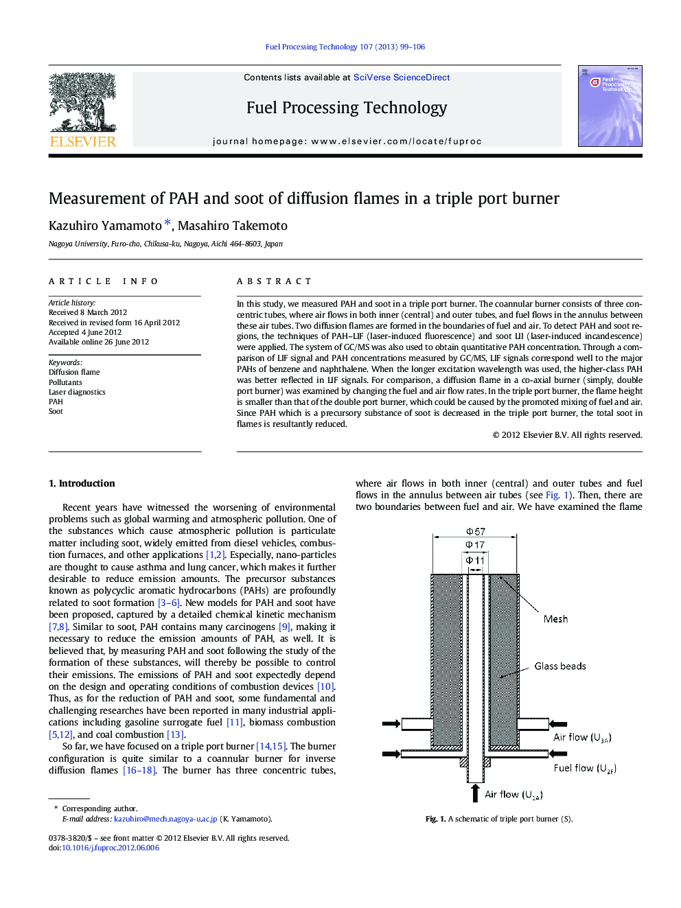 Measurement of PAH and soot of diffusion flames in a triple port burner