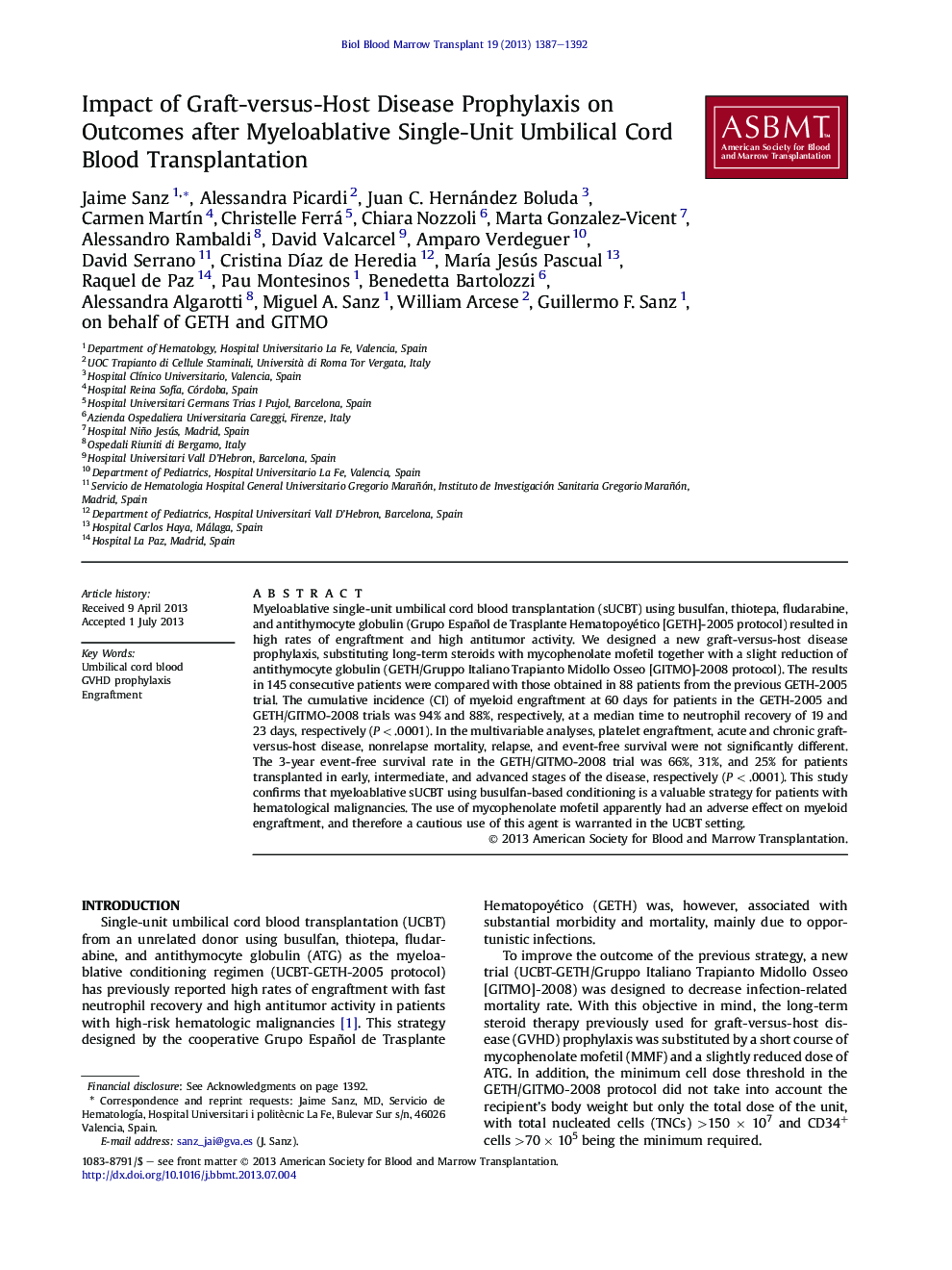 Impact of Graft-versus-Host Disease Prophylaxis on Outcomes after Myeloablative Single-Unit Umbilical Cord Blood Transplantation 