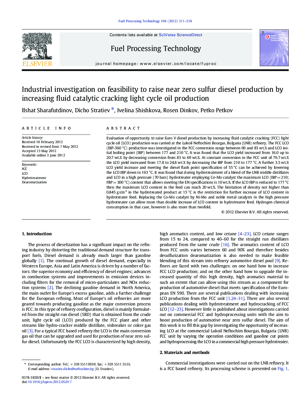 Industrial investigation on feasibility to raise near zero sulfur diesel production by increasing fluid catalytic cracking light cycle oil production