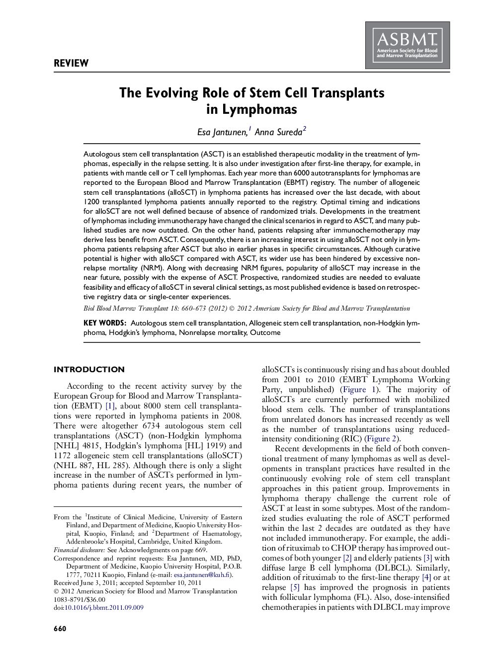 The Evolving Role of Stem Cell Transplants in Lymphomas 