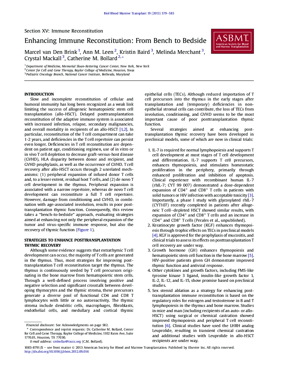 Enhancing Immune Reconstitution: From Bench to Bedside