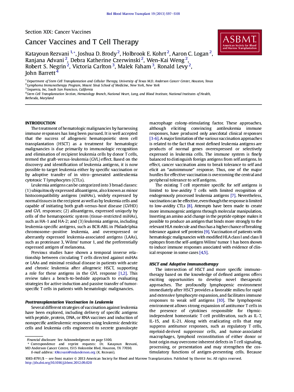 Cancer Vaccines and T Cell Therapy