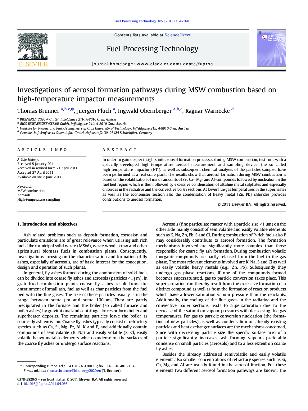 Investigations of aerosol formation pathways during MSW combustion based on high-temperature impactor measurements