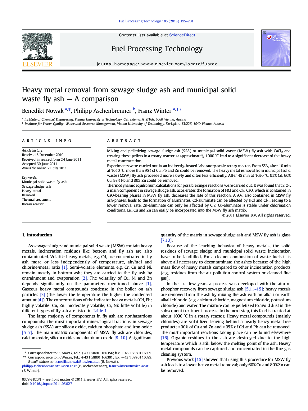 Heavy metal removal from sewage sludge ash and municipal solid waste fly ash — A comparison