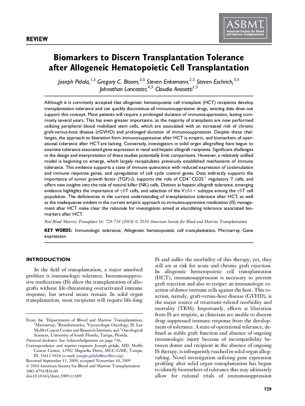 Biomarkers to Discern Transplantation Tolerance after Allogeneic Hematopoietic Cell Transplantation 