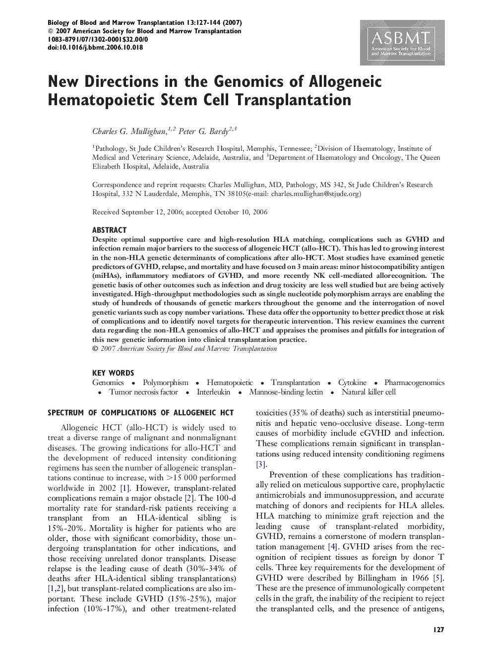 New Directions in the Genomics of Allogeneic Hematopoietic Stem Cell Transplantation