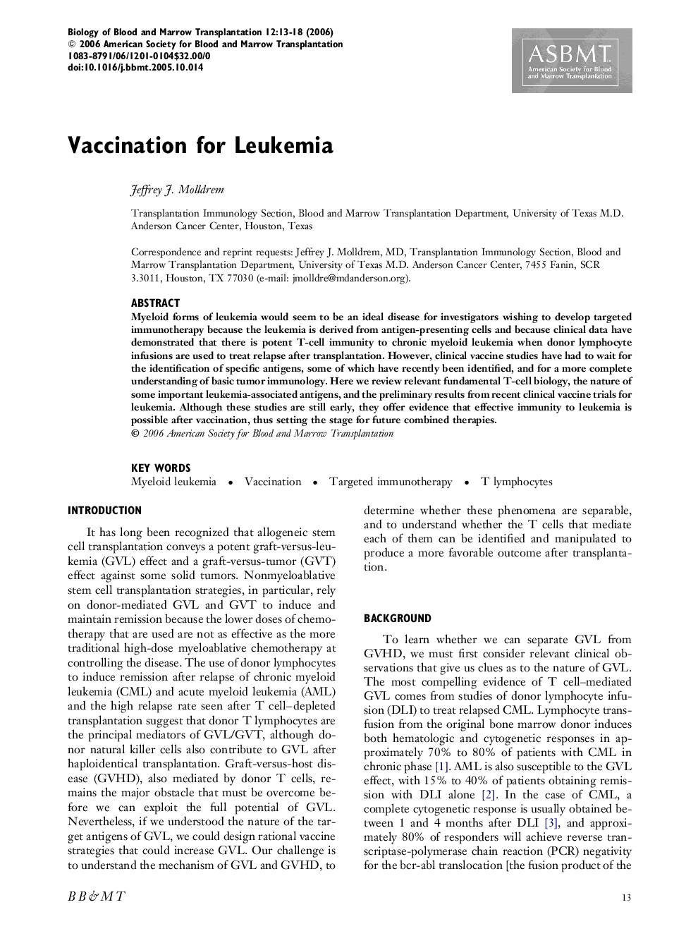 Vaccination for Leukemia