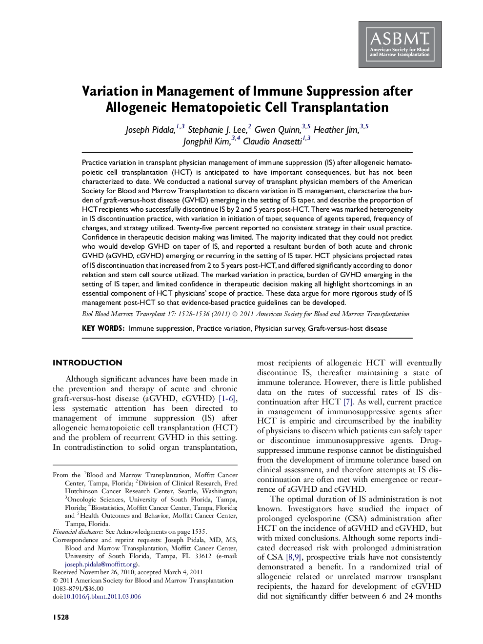 Variation in Management of Immune Suppression after Allogeneic Hematopoietic Cell Transplantation 