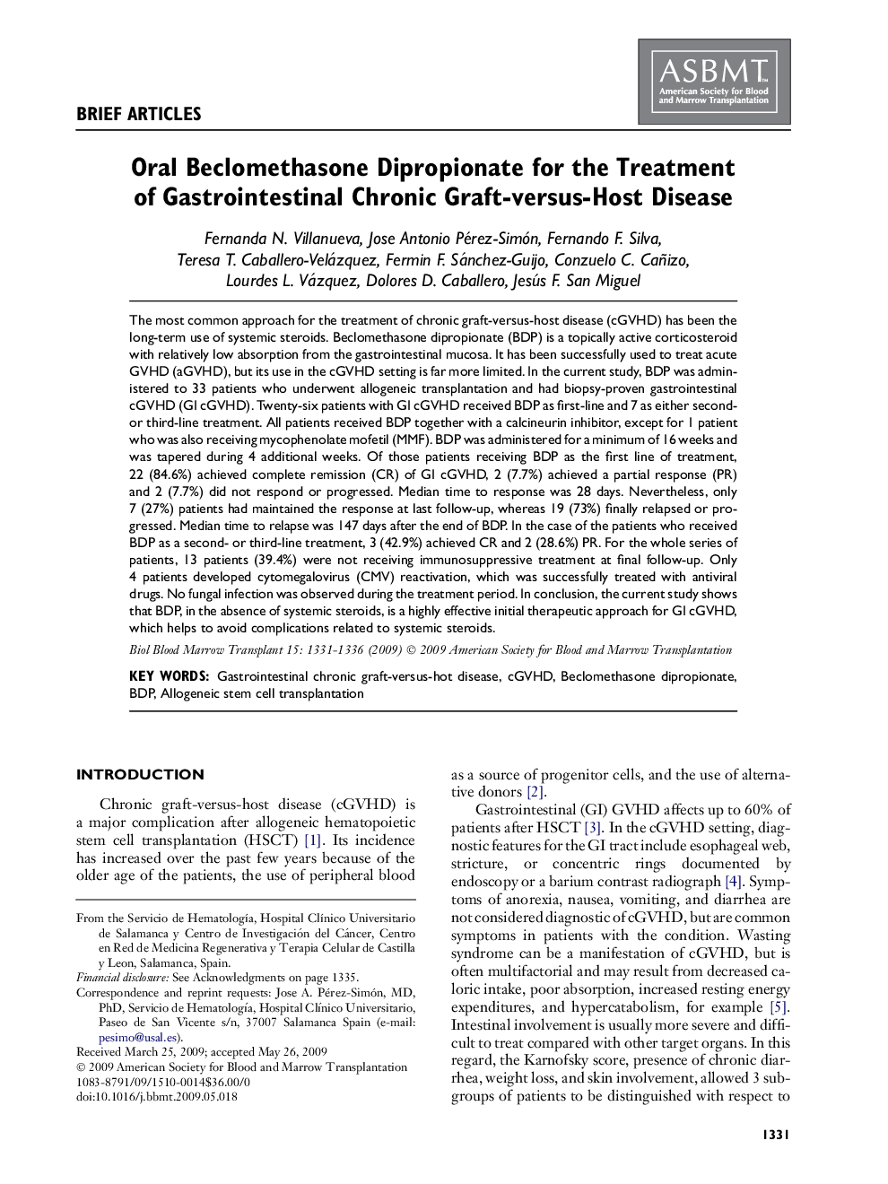 Oral Beclomethasone Dipropionate for the Treatment of Gastrointestinal Chronic Graft-versus-Host Disease 